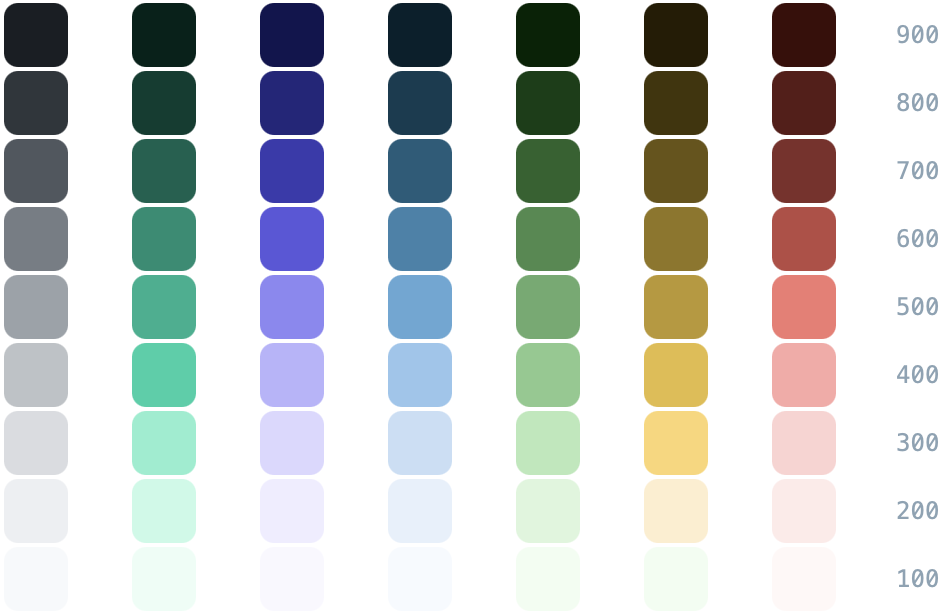 Series of 7 scales with 9 swatches in each scale for secondary brand colors.