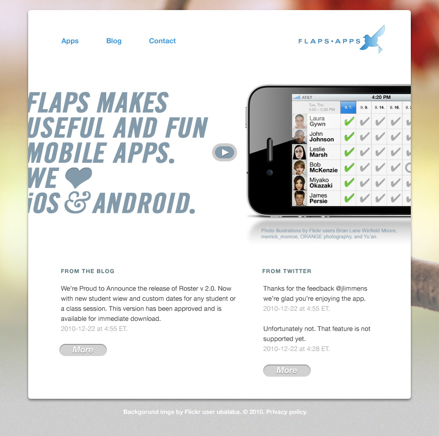 Flaps Apps website