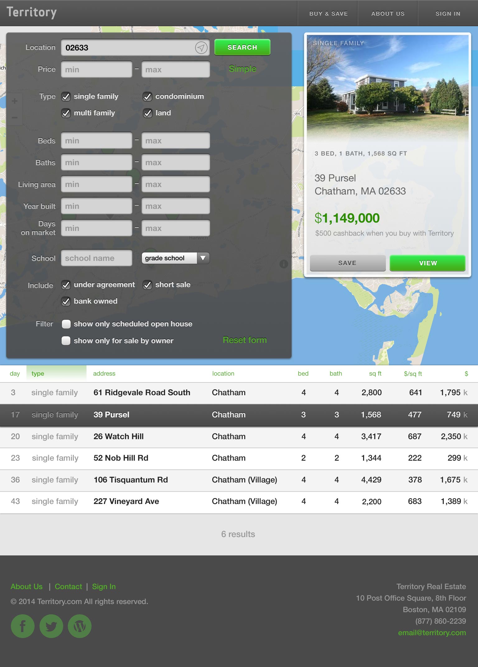 Mockup of the property search flow showing advanced search options