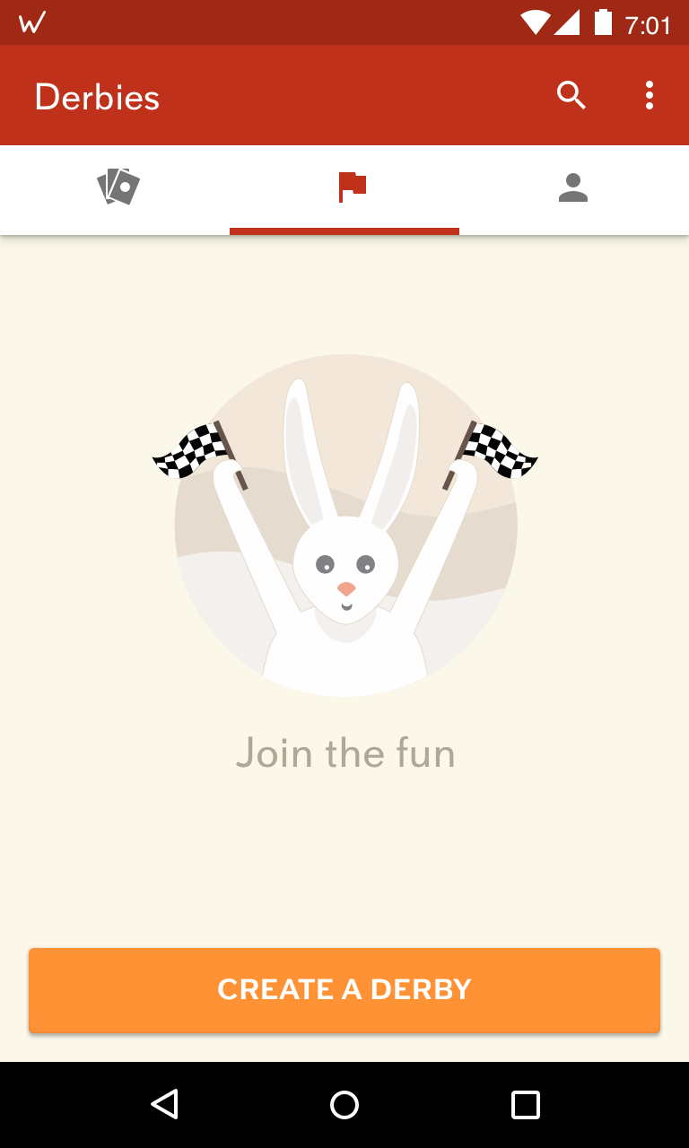 Empty derbies screen with call to action to create a derby
