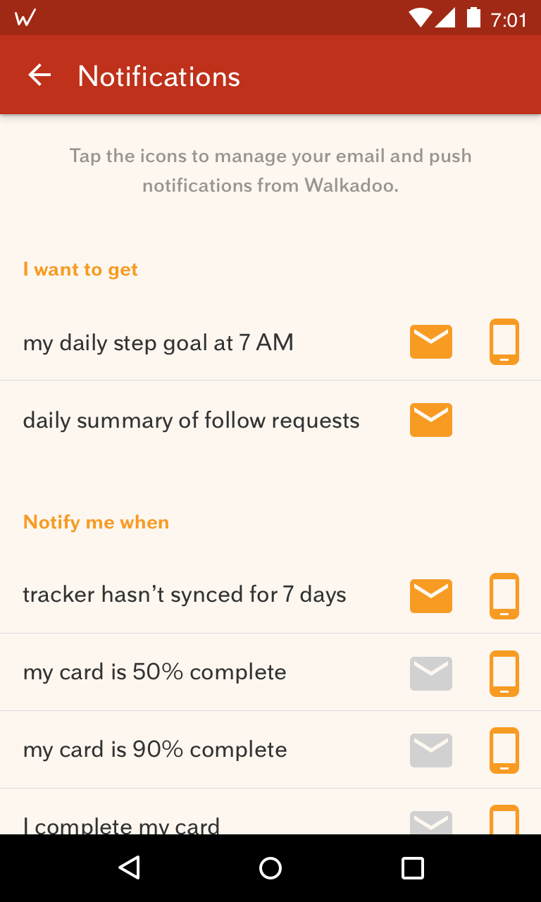 Walkadoo Adnroid notification settings